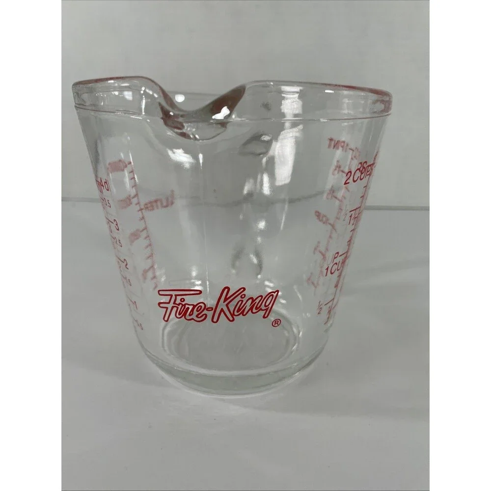 Vintage Anchor Hocking FIRE KING Measuring 2 Cup 1 Pint Glass Cool Logo # 498